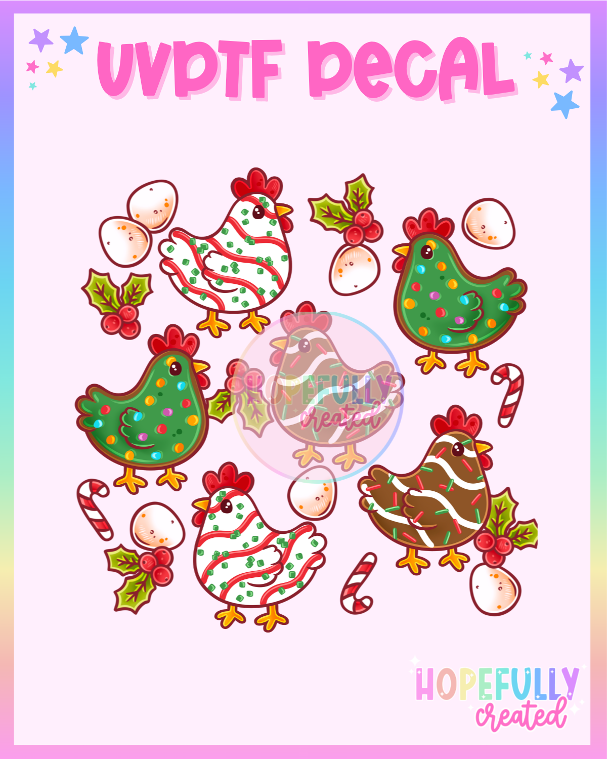 Christmas Chickens UVDTF Decal
