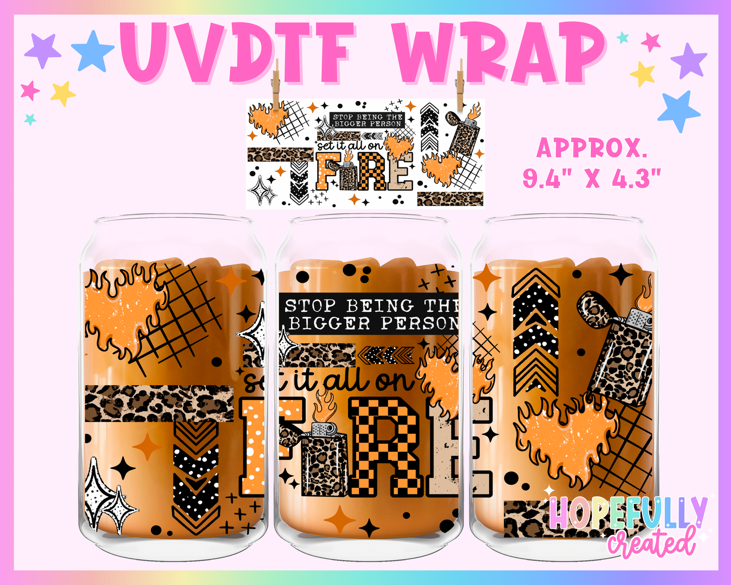 Fire UVDTF Glass Can Wrap