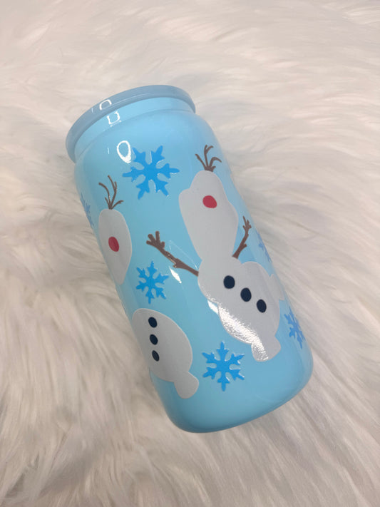 Snowman 16 oz Glass Can