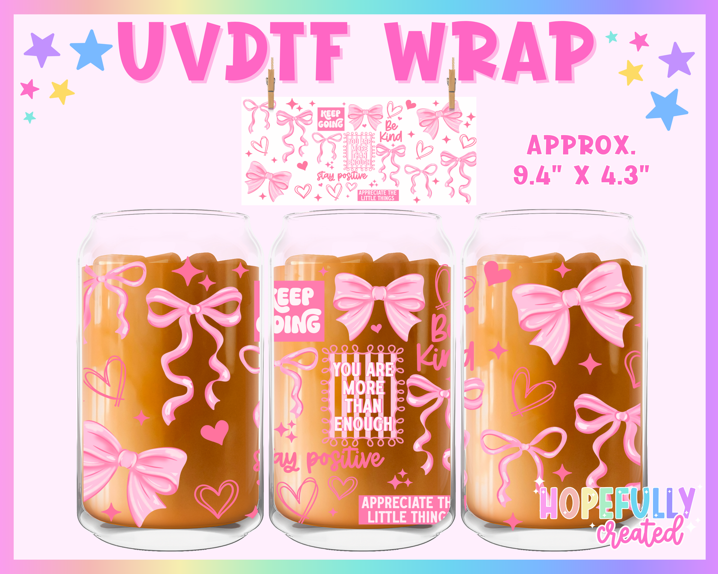Affirmation Pink Bows UVDTF Glass Can Wrap