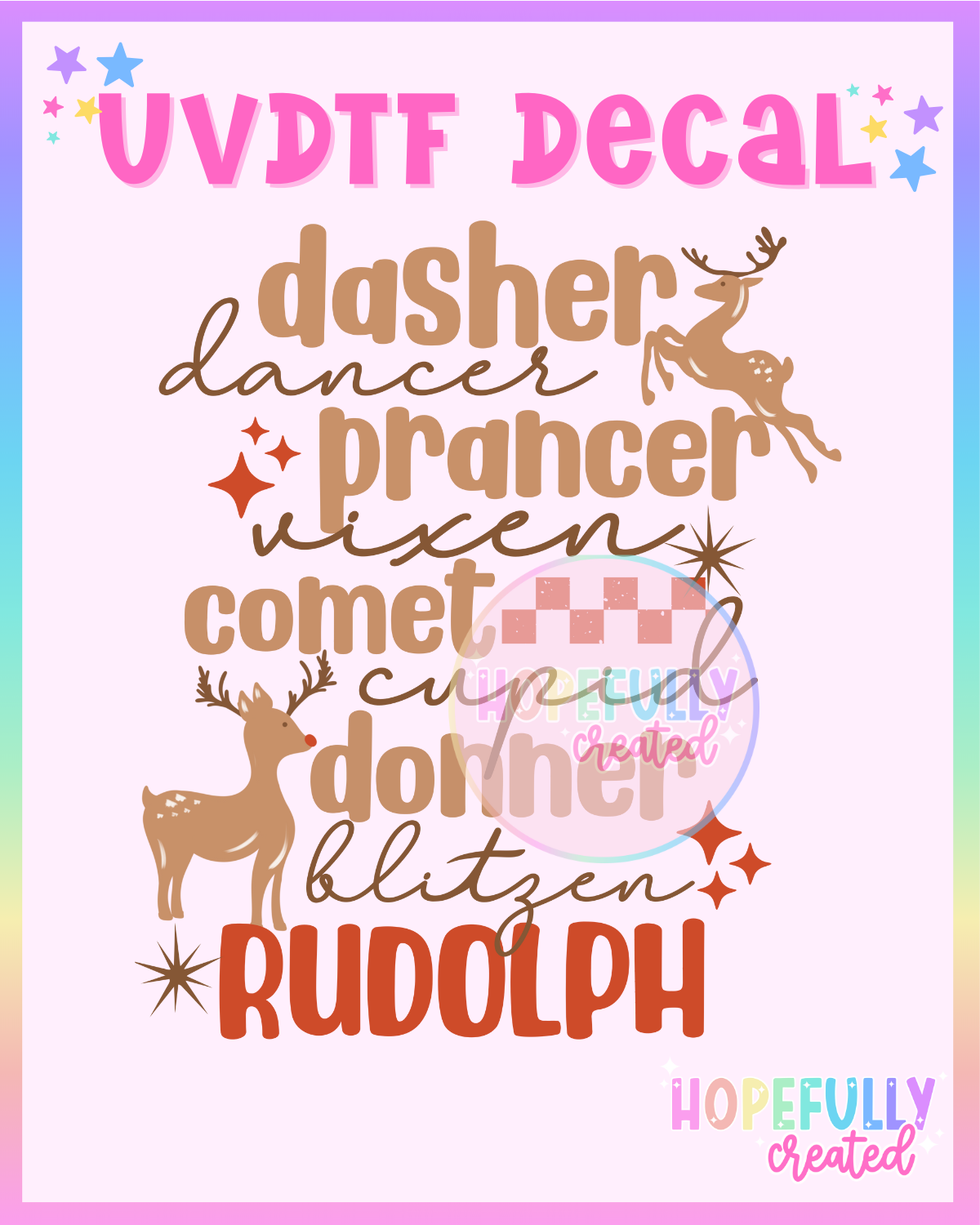Reindeer Names UVDTF Decal