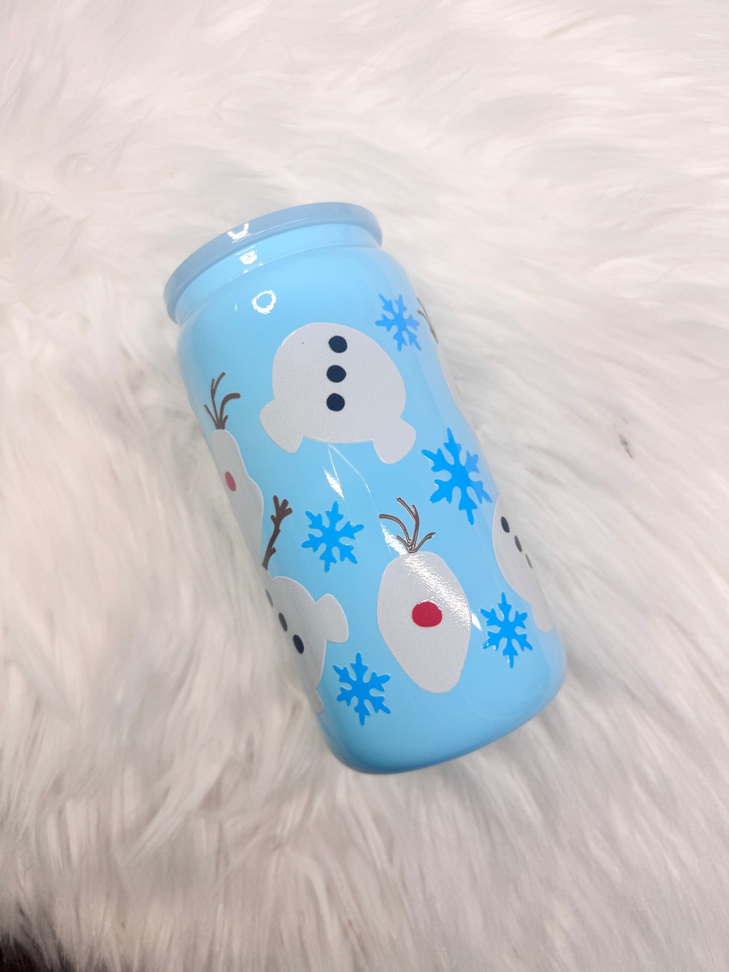 Snowman 16 oz Glass Can