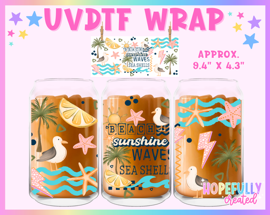 Beach Sunshine Waves Seashells UVDTF Glass Can Wrap