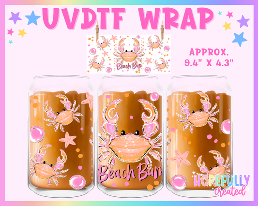 Beach Bum Crab UVDTF Glass Can Wrap