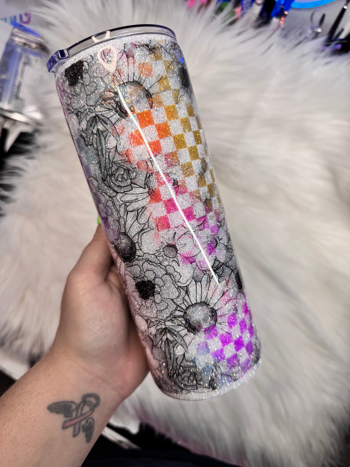 Checker Flowers 24 oz Tumbler
