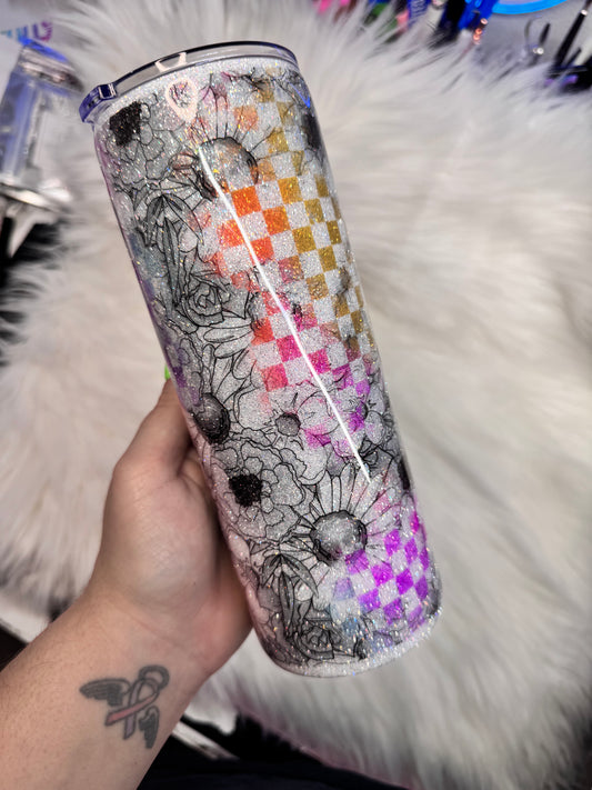 Checker Flowers 24 oz Tumbler