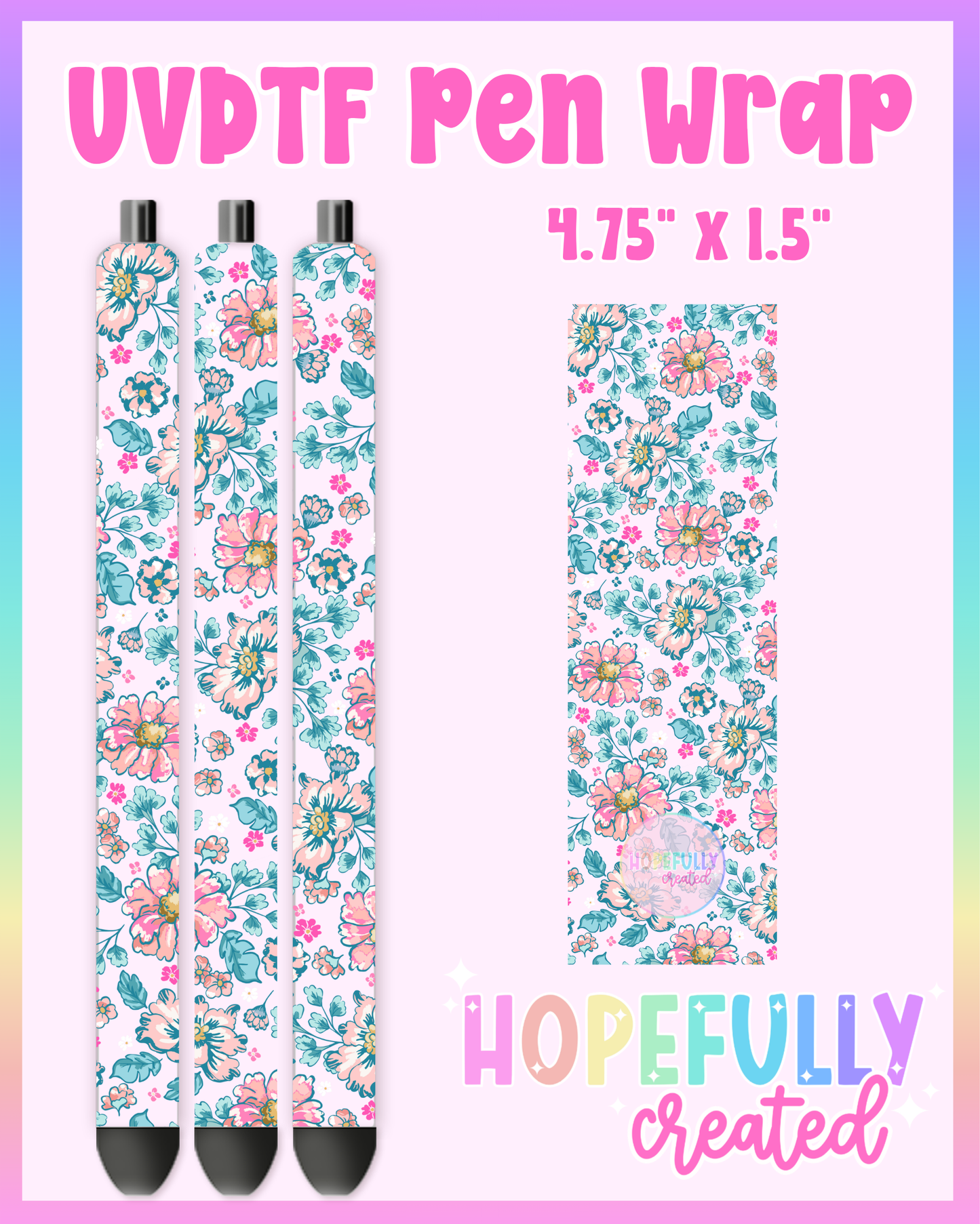 Teal/Pink Floral UVDTF Pen Wrap