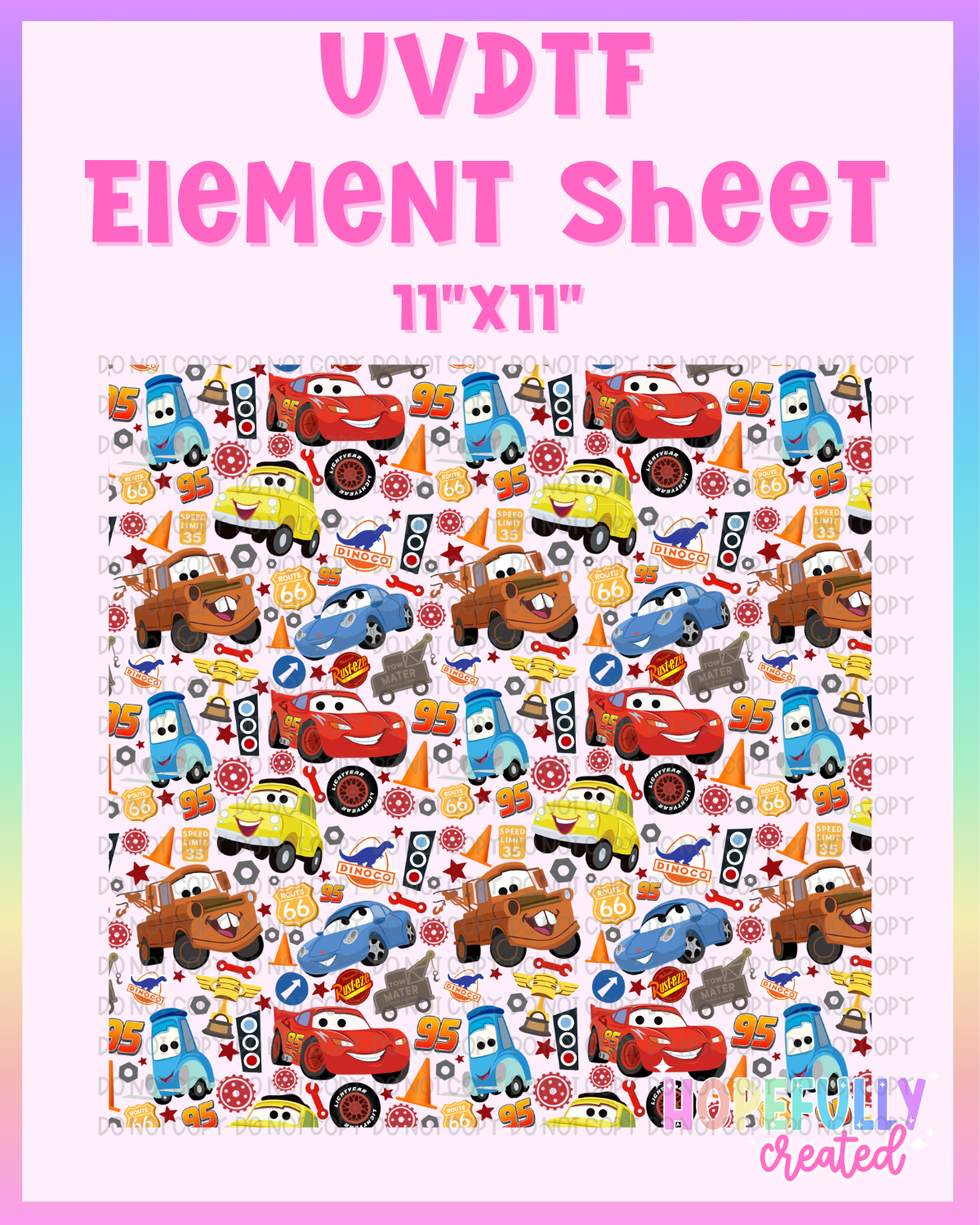 Cars UVDTF Element Sheet