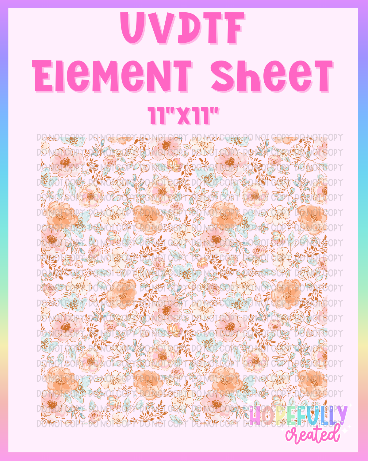 Floral Pink/Orange UVDTF Element Sheet