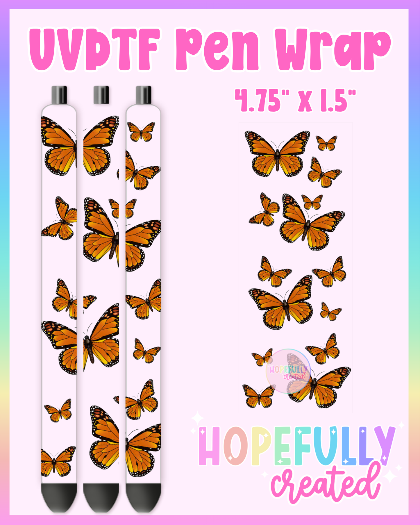 Orange Butterfly UVDTF Pen Wrap