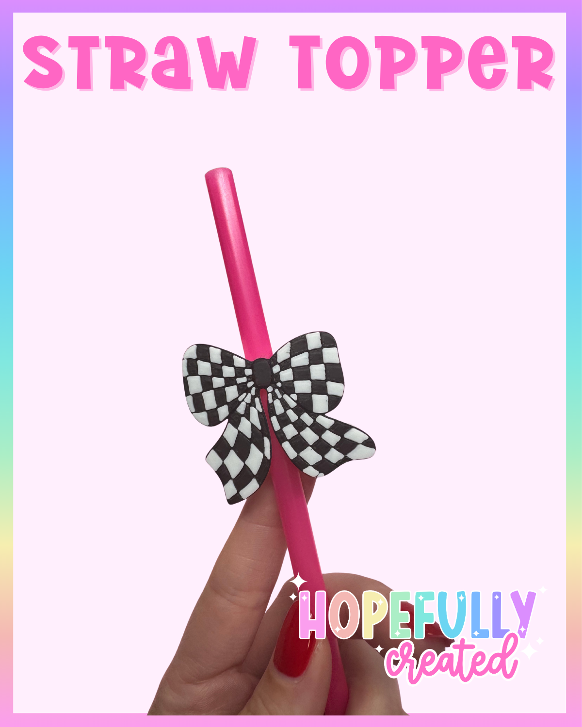 Checker Bow Straw Topper