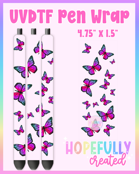 Pink Butterfly UVDTF Pen Wrap