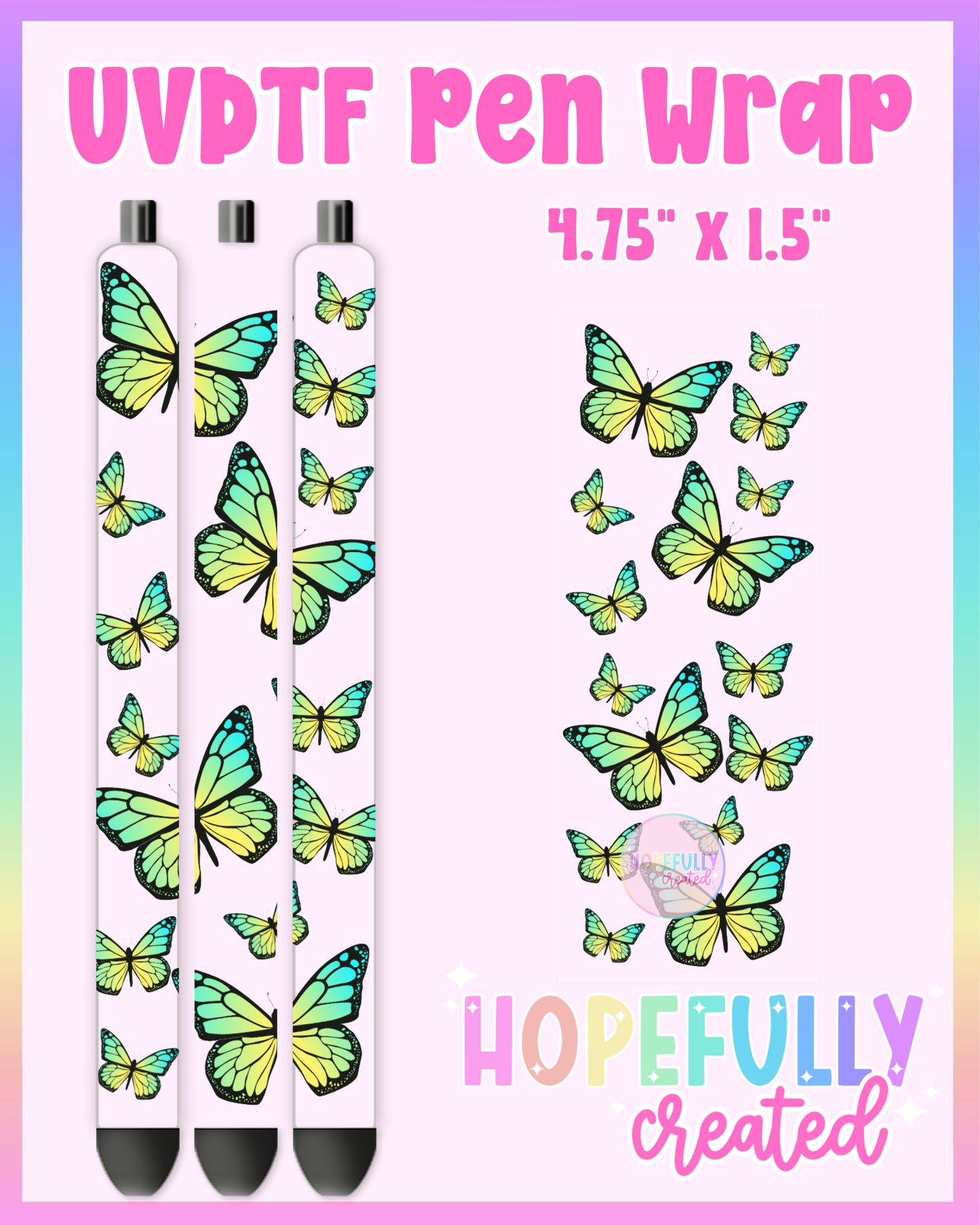 Green Butterfly UVDTF Pen Wrap