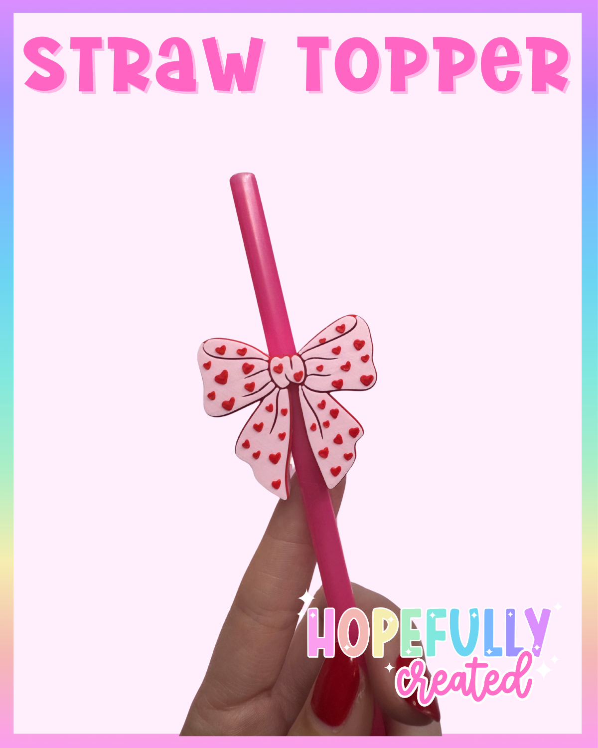 Pink/Red Bow Straw Topper