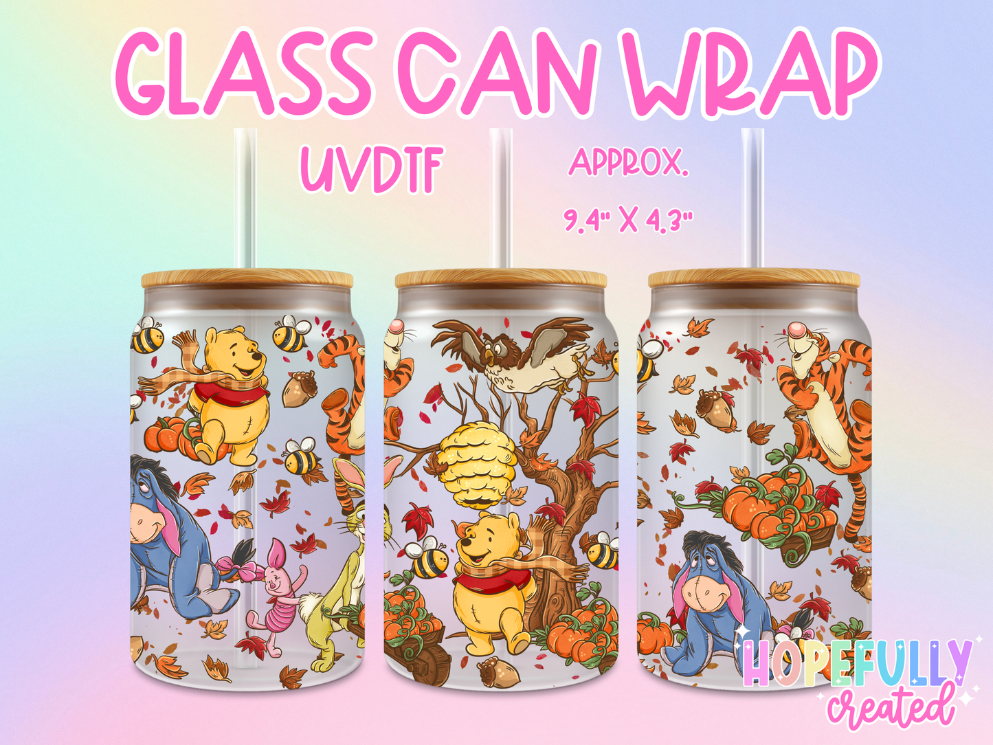 Pooh Fall UVDTF Glass Can Wrap