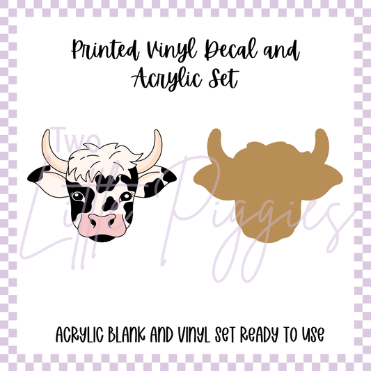 Printed Vinyl and Acrylic Set - Black and White Cow