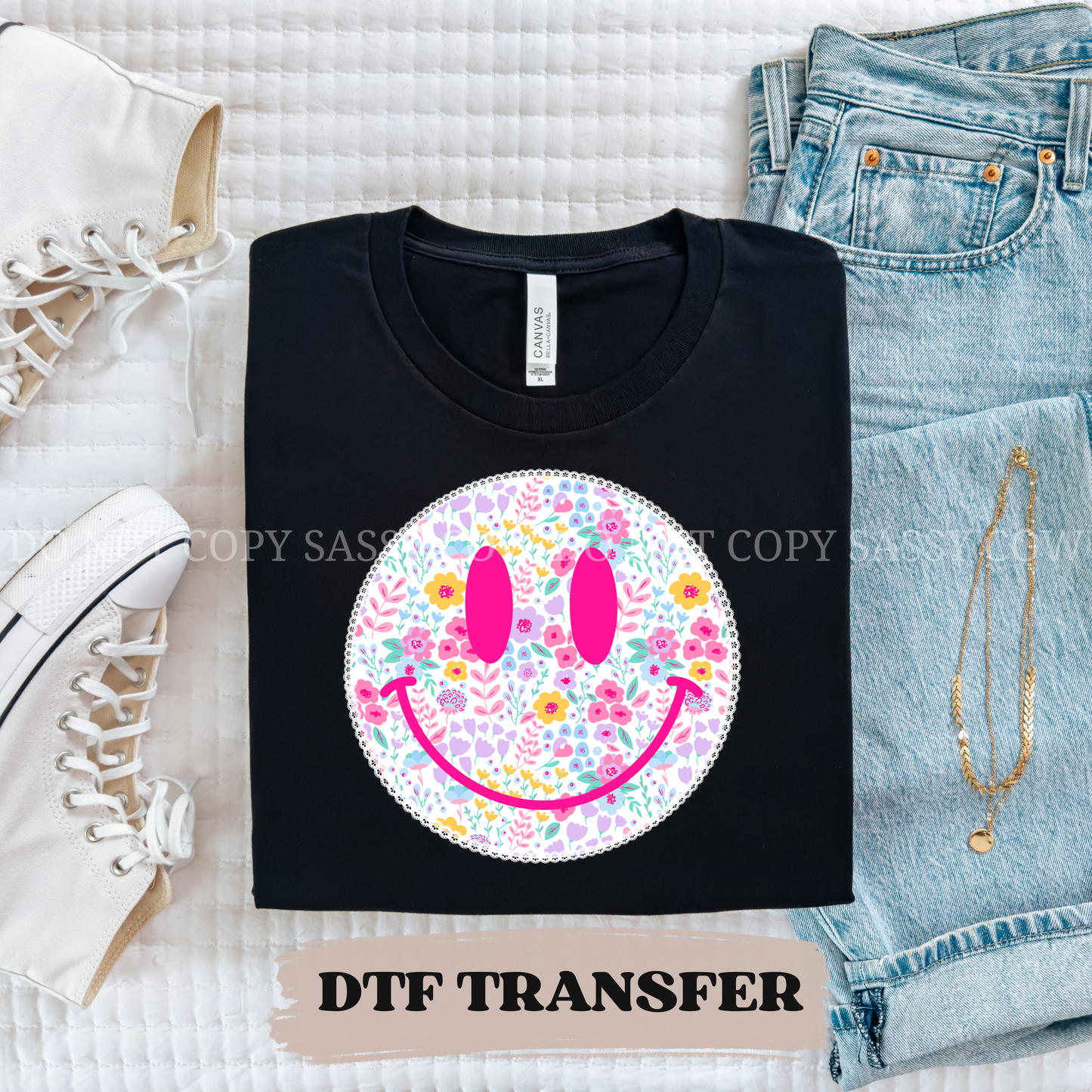 FLORAL SMILEY - DTF TRANSFER 0228