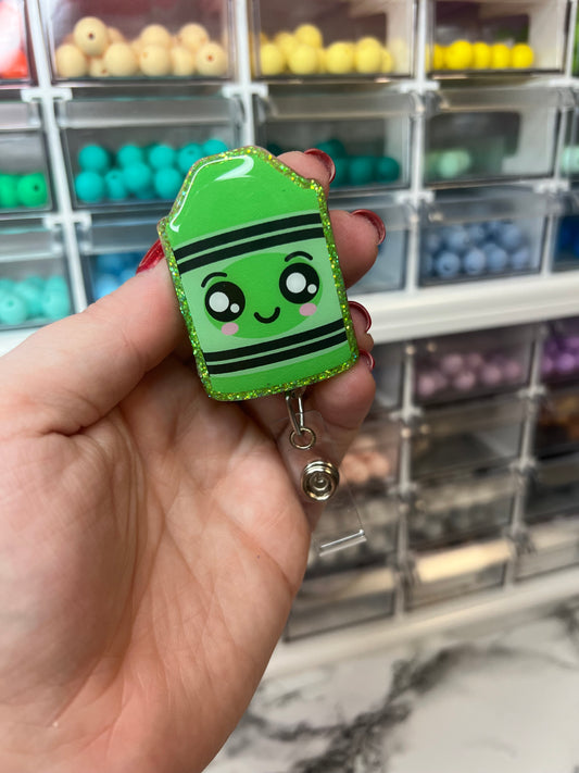 Green Crayon Badge Reel