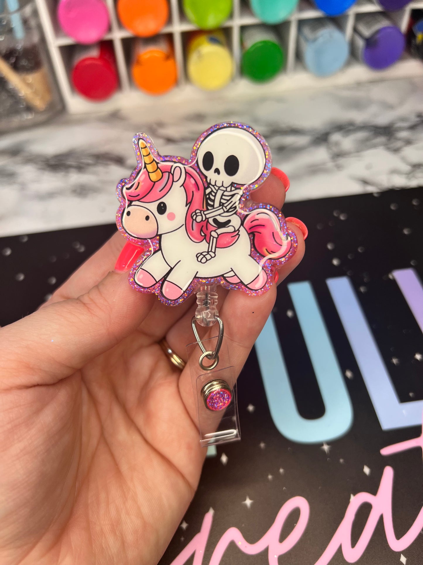 Skelly Unicorn Badge Reel