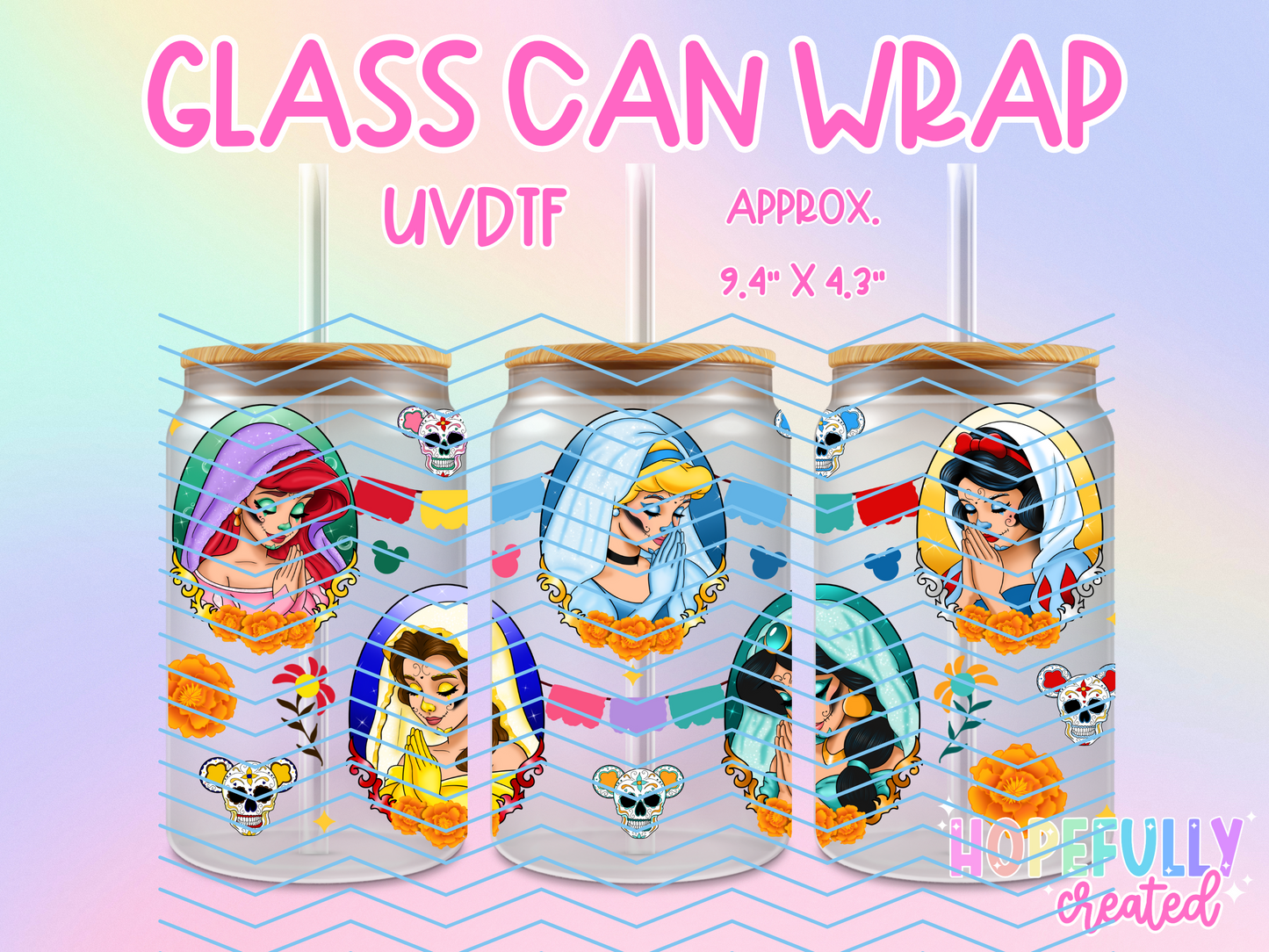 Princess Day of the Dead UVDTF Glass Can Wrap