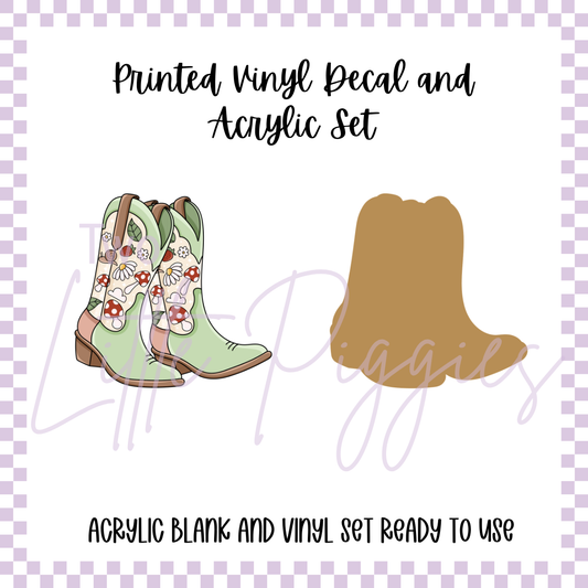 Printed Vinyl and Acrylic Set - Cottage Core Cowgirl Boots