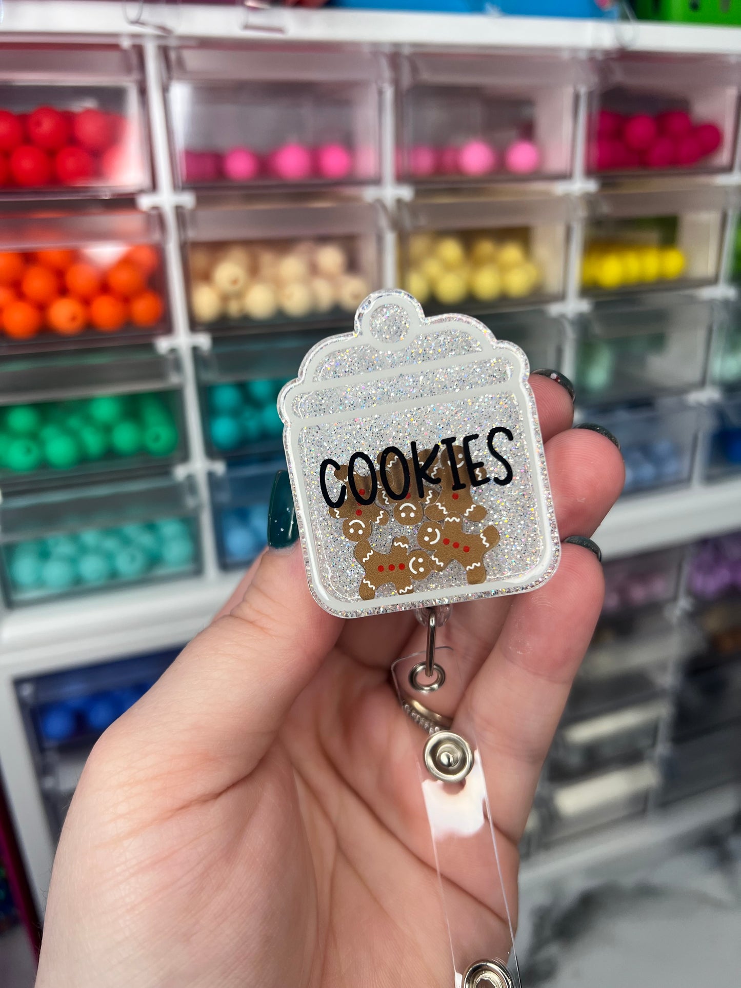 Gingerbread Cookie Jar Shaker Badge Reel