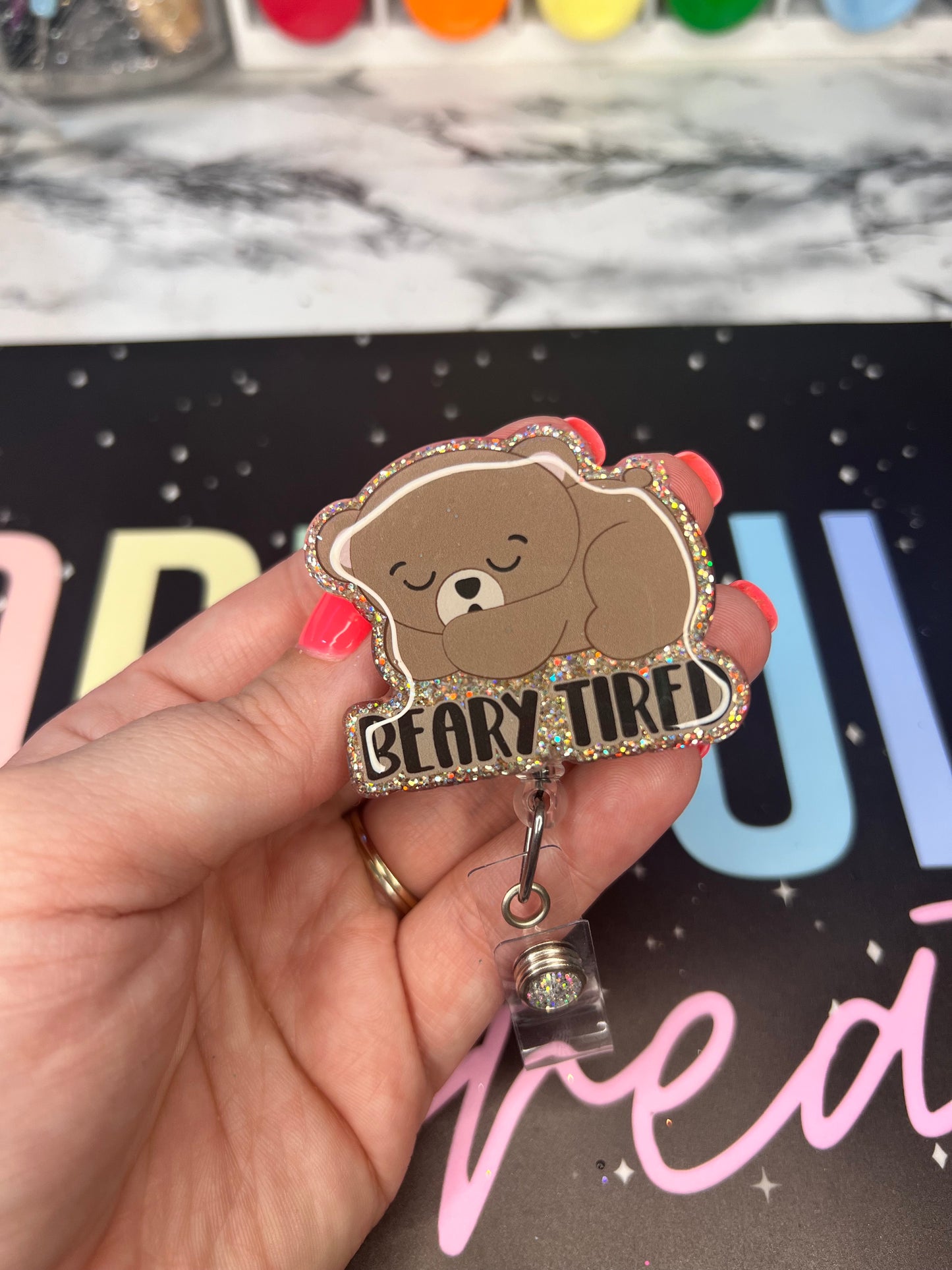 Beary Tired Badge Reel