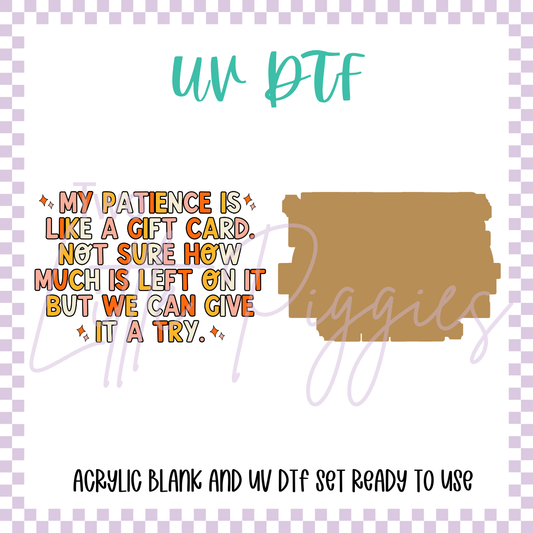 UV DTF -  Acrylic Blank and Decal - 2 inch - Gift Card