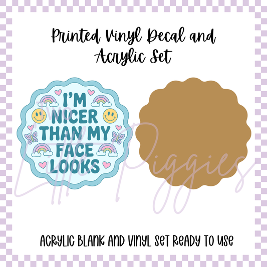 Printed Vinyl and Acrylic Set - I'm Nicer Than My Face Looks