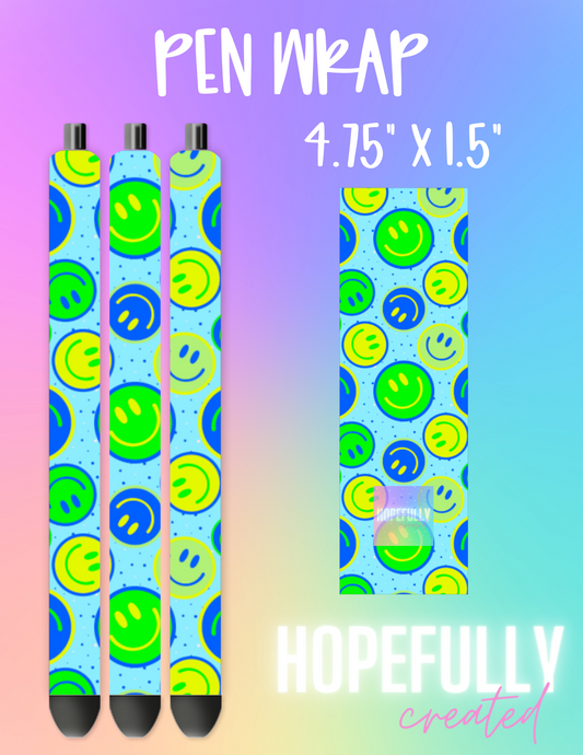 Blue Neon Smileys Pen Wrap-124