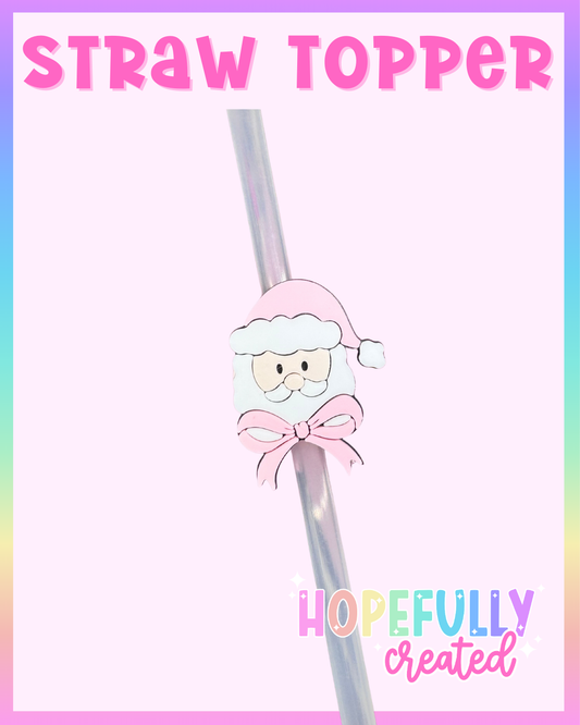 Pink Santa Bow Straw Topper