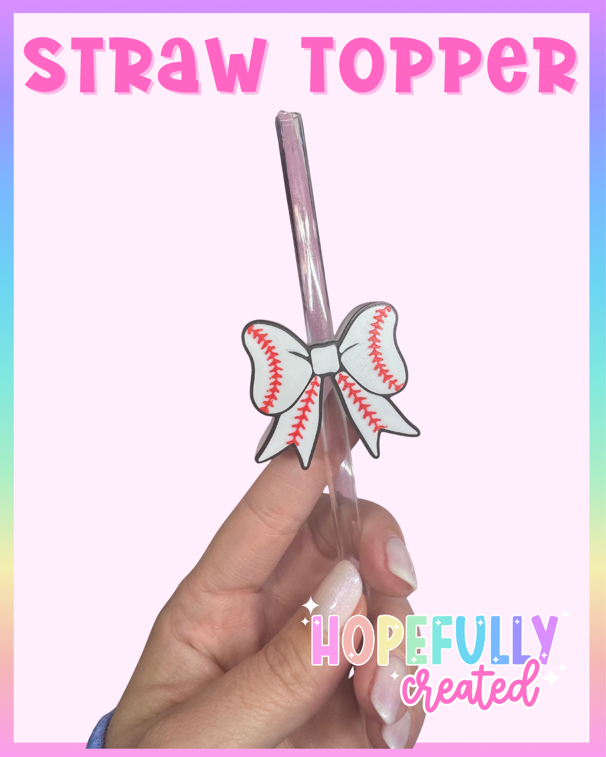 Baseball Bow Straw Topper