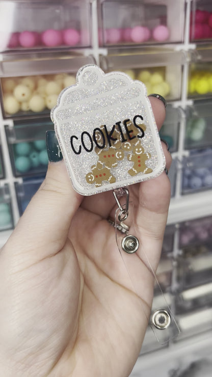 Gingerbread Cookie Jar Shaker Badge Reel