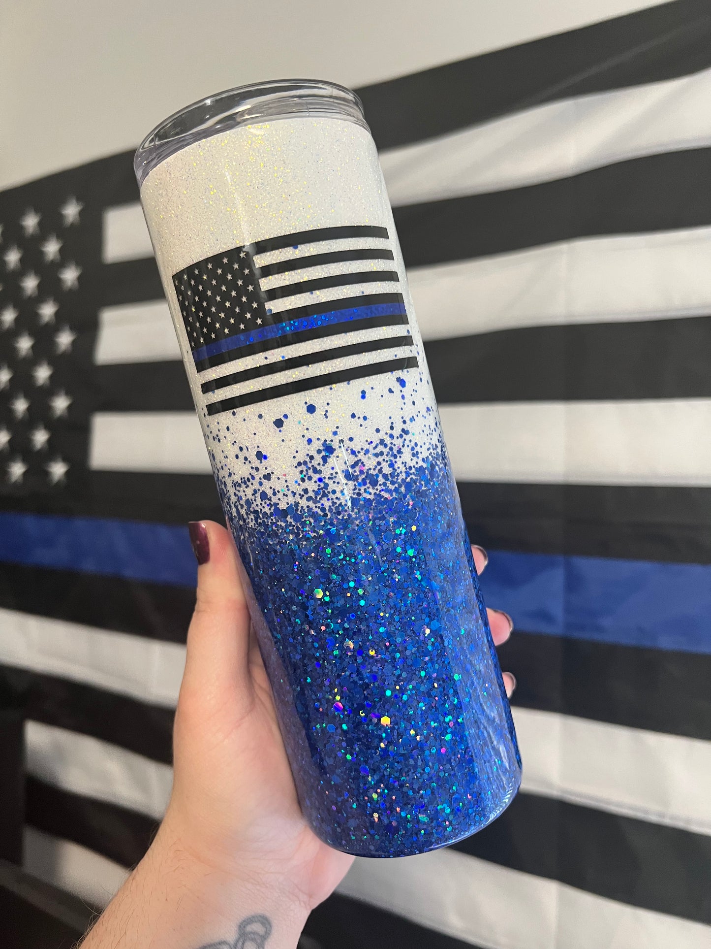 Thin Blue Line Tumbler (White/Blue)