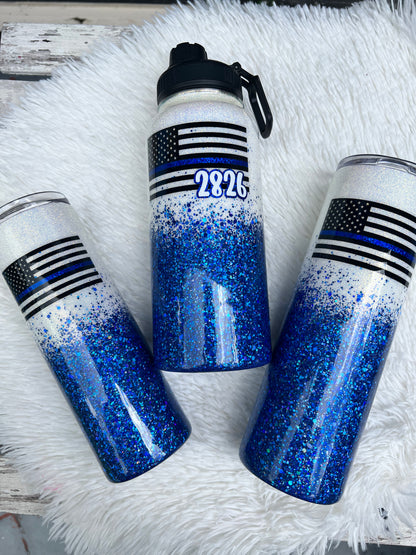 Thin Blue Line Tumbler (White/Blue)