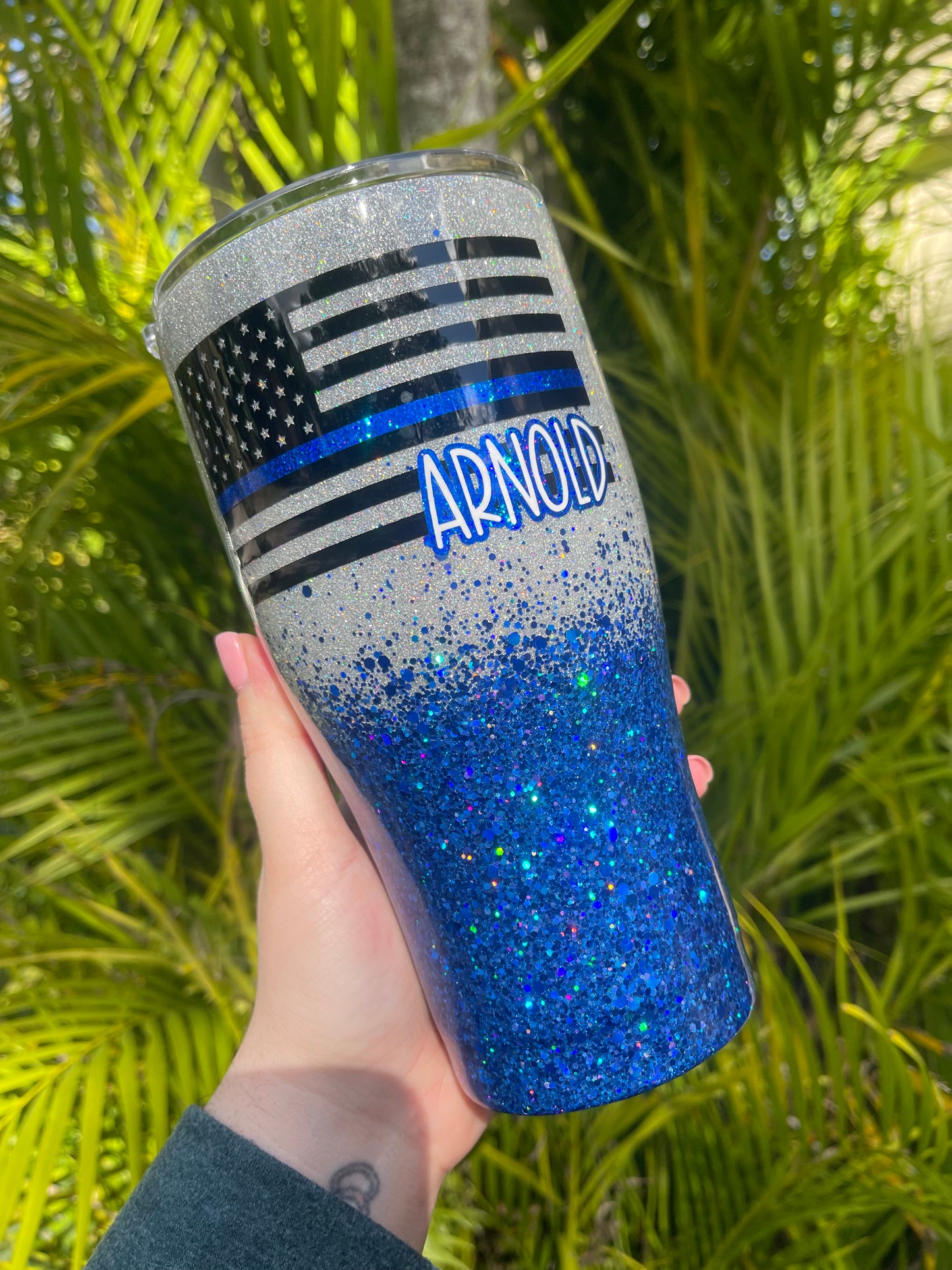 Thin Blue Line Tumbler (Silver/Blue)