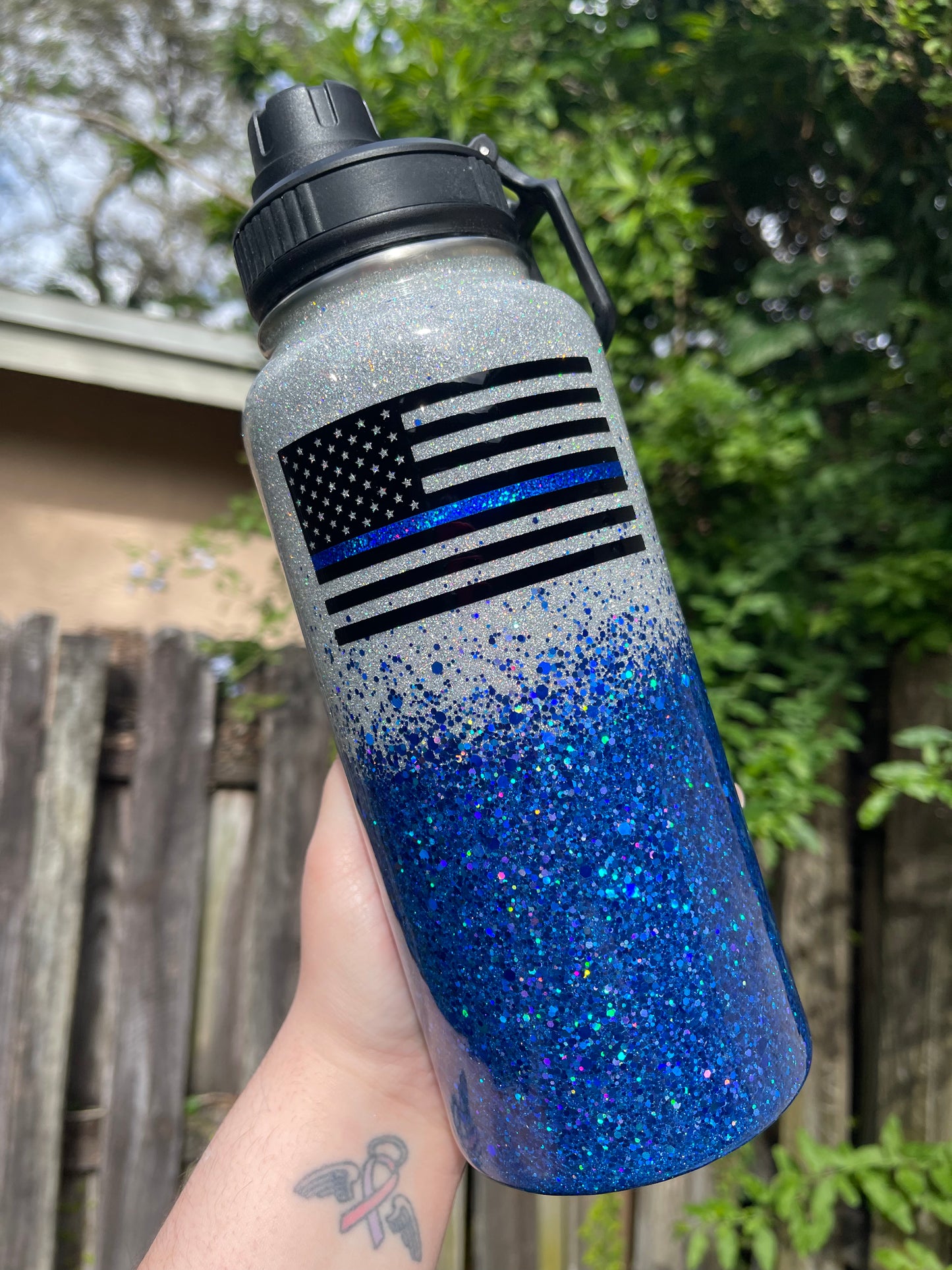 Thin Blue Line Tumbler (Silver/Blue)