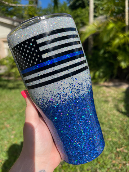 Thin Blue Line Tumbler (Silver/Blue)