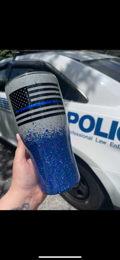 Thin Blue Line Tumbler (Silver/Blue) - Main Image
