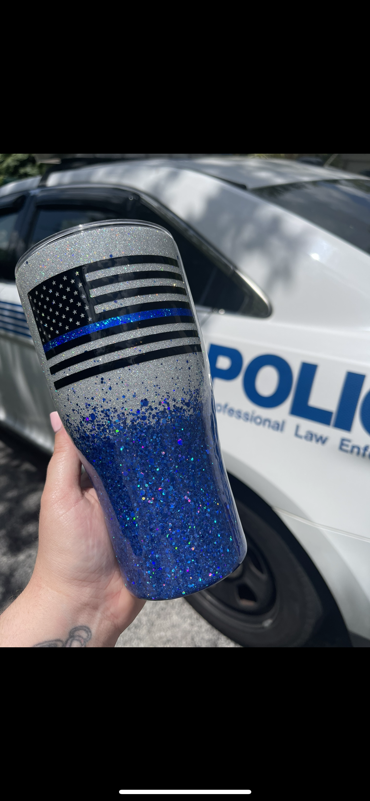 Thin Blue Line Tumbler (Silver/Blue)