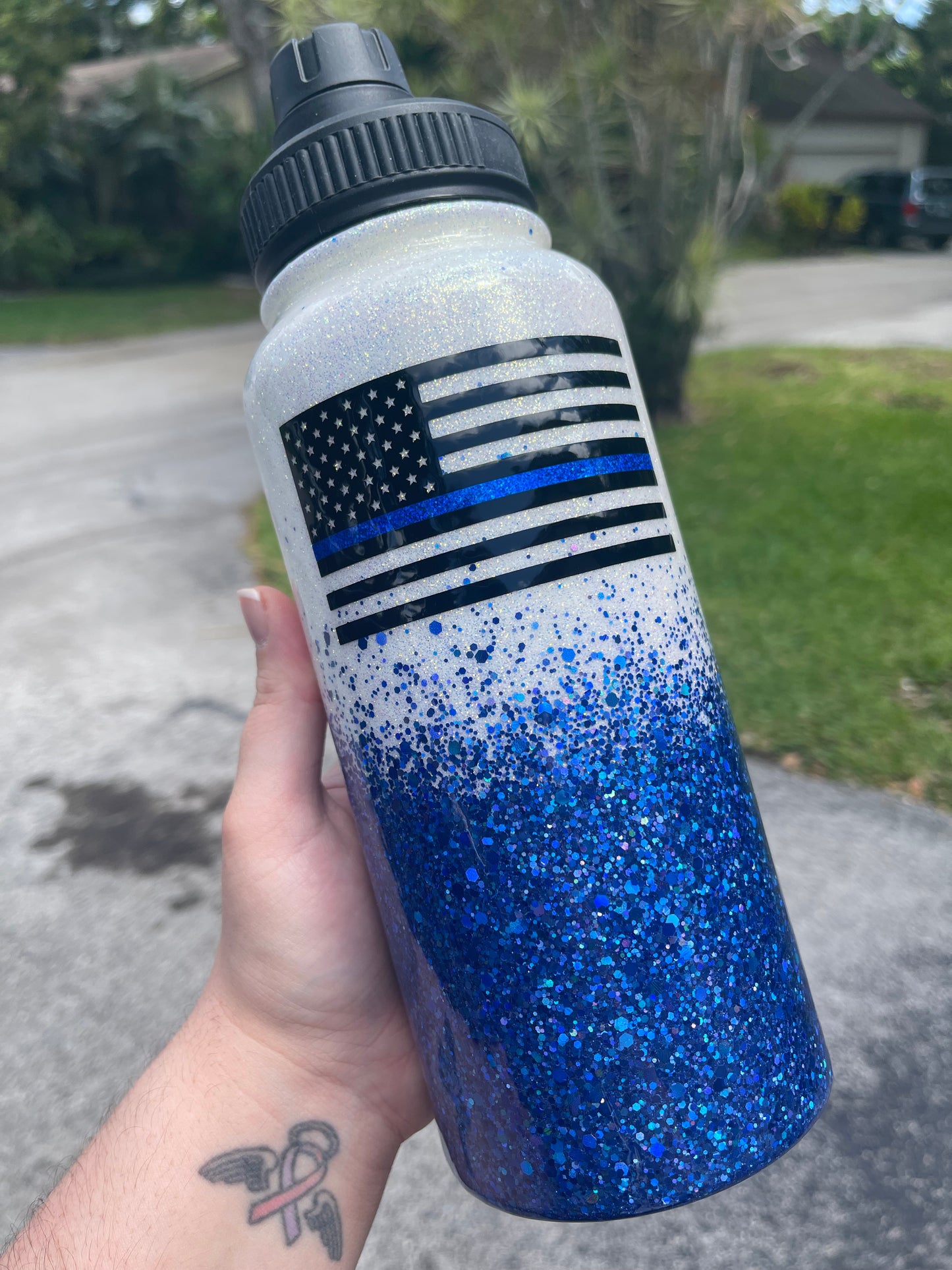 Thin Blue Line Tumbler (White/Blue)